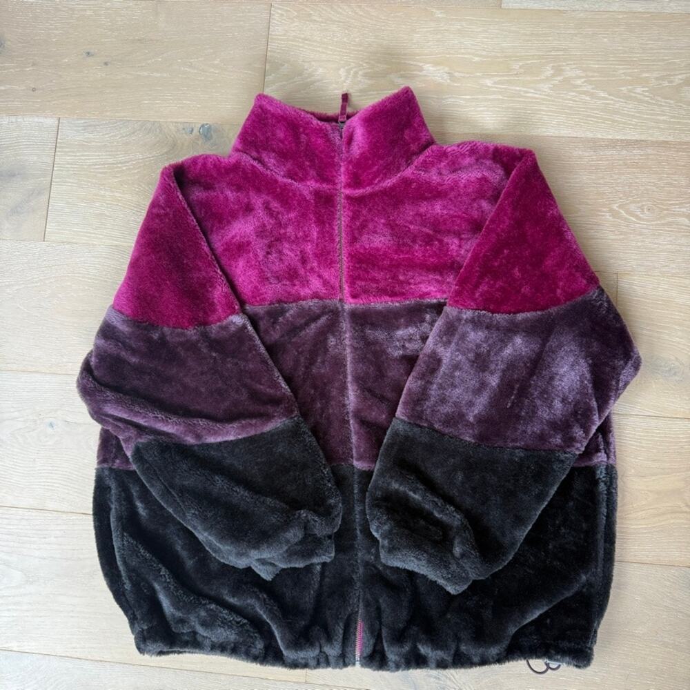 UGG Elaina Colorblock Faux Fur Zip Jacket Wild Violet Multi sz L